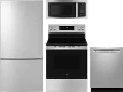 4 Piece Package Includes Refrigerator, Range, Microwave And Dishwasher