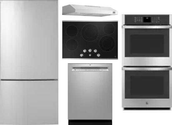 5 Piece Package Includes Refrigerator, Cooktop, Wall Oven, Hood And Dishwasher