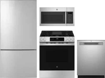 4 Piece Package Includes Refrigerator, Range, Microwave And Dishwasher