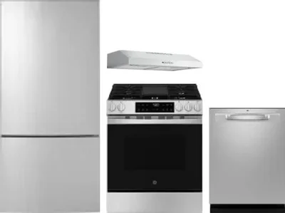 4 Piece Package Includes Refrigerator, Range, Hood And Dishwasher