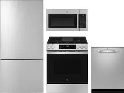 4 Piece Package Includes Refrigerator, Range, Microwave And Dishwasher