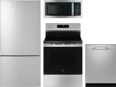 4 Piece Package Includes Refrigerator, Range, Microwave And Dishwasher