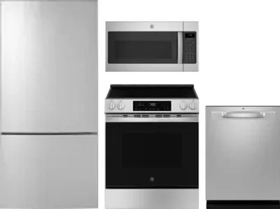 4 Piece Package Includes Refrigerator, Range, Microwave And Dishwasher