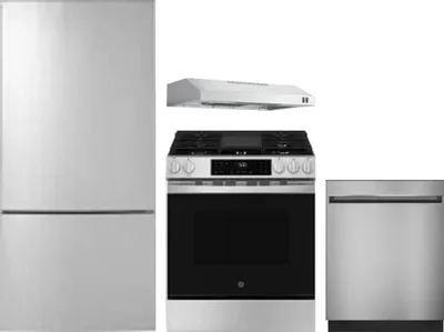 4 Piece Package Includes Refrigerator, Range, Hood And Dishwasher