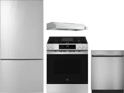4 Piece Package Includes Refrigerator, Range, Hood And Dishwasher