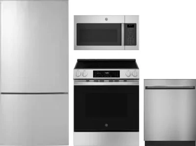 4 Piece Package Includes Refrigerator, Range, Microwave And Dishwasher