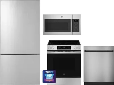 4 Piece Package Includes Refrigerator, Range, Microwave And Dishwasher