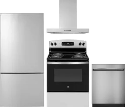 4 Piece Package Includes Refrigerator, Range, Hood And Dishwasher