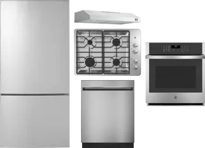 5 Piece Package Includes Refrigerator, Cooktop, Wall Oven, Hood And Dishwasher