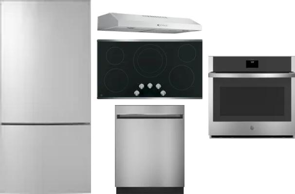 5 Piece Package Includes Refrigerator, Cooktop, Wall Oven, Hood And Dishwasher