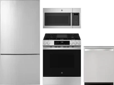 4 Piece Package Includes Refrigerator, Range, Microwave And Dishwasher