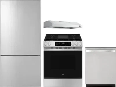 4 Piece Package Includes Refrigerator, Range, Hood And Dishwasher