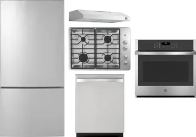 5 Piece Package Includes Refrigerator, Cooktop, Wall Oven, Hood And Dishwasher