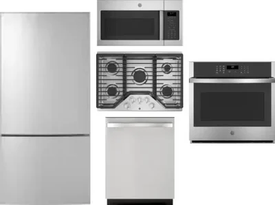 5 Piece Package Includes Refrigerator, Cooktop, Wall Oven, Microwave And Dishwasher