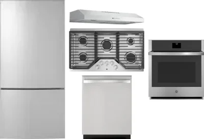 5 Piece Package Includes Refrigerator, Cooktop, Wall Oven, Hood And Dishwasher