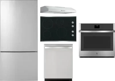 5 Piece Package Includes Refrigerator, Cooktop, Wall Oven, Hood And Dishwasher