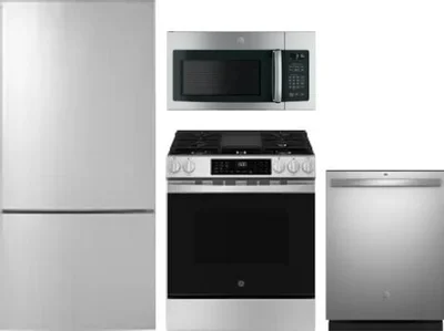 4 Piece Package Includes Refrigerator, Range, Microwave And Dishwasher