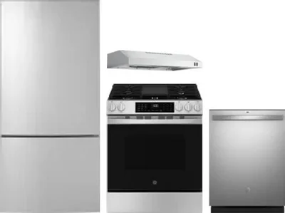 4 Piece Package Includes Refrigerator, Range, Hood And Dishwasher