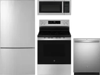 4 Piece Package Includes Refrigerator, Range, Microwave And Dishwasher