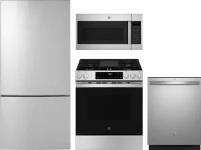 4 Piece Package Includes Refrigerator, Range, Microwave And Dishwasher