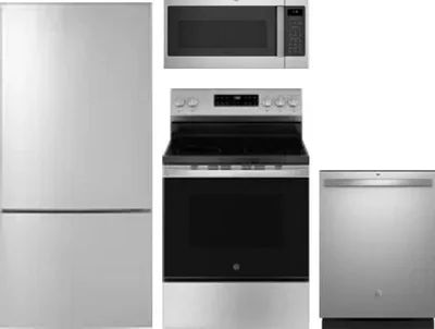 4 Piece Package Includes Refrigerator, Range, Microwave And Dishwasher