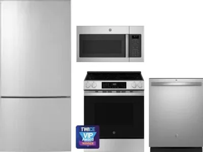 4 Piece Package Includes Refrigerator, Range, Microwave And Dishwasher