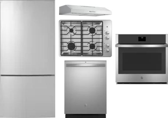 5 Piece Package Includes Refrigerator, Cooktop, Wall Oven, Hood And Dishwasher