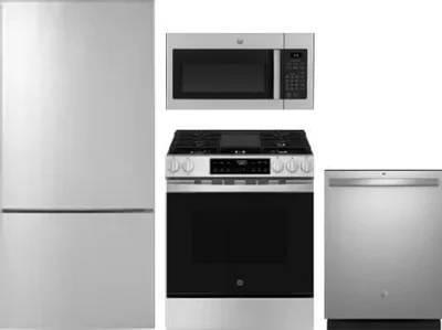 4 Piece Package Includes Refrigerator, Range, Microwave And Dishwasher