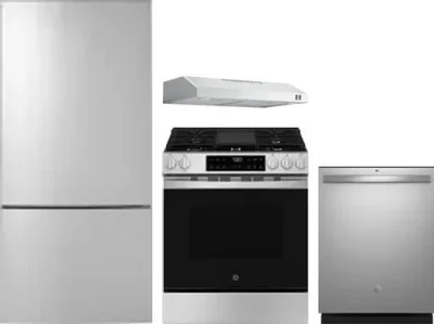 4 Piece Package Includes Refrigerator, Range, Hood And Dishwasher
