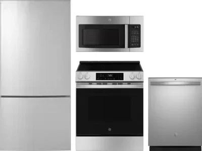 4 Piece Package Includes Refrigerator, Range, Microwave And Dishwasher