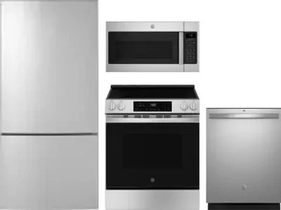 4 Piece Package Includes Refrigerator, Range, Microwave And Dishwasher