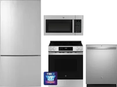 4 Piece Package Includes Refrigerator, Range, Microwave And Dishwasher
