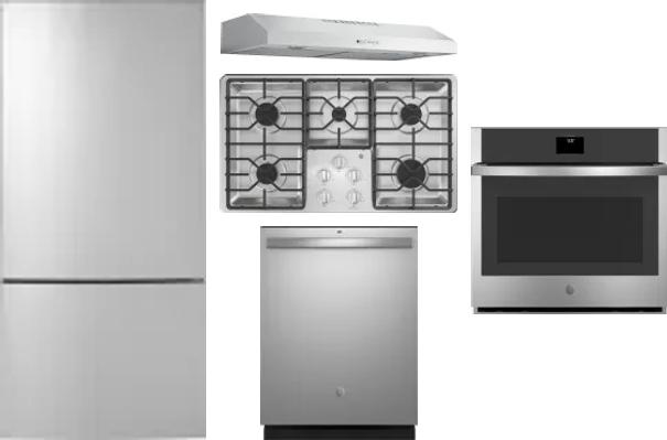 5 Piece Package Includes Refrigerator, Cooktop, Wall Oven, Hood And Dishwasher