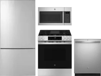 4 Piece Package Includes Refrigerator, Range, Microwave And Dishwasher