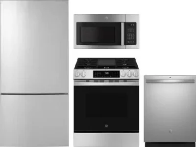 4 Piece Package Includes Refrigerator, Range, Microwave And Dishwasher