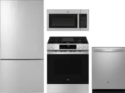 4 Piece Package Includes Refrigerator, Range, Microwave And Dishwasher