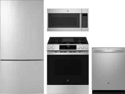 4 Piece Package Includes Refrigerator, Range, Microwave And Dishwasher
