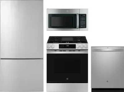 4 Piece Package Includes Refrigerator, Range, Microwave And Dishwasher
