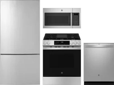 4 Piece Package Includes Refrigerator, Range, Microwave And Dishwasher