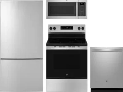 4 Piece Package Includes Refrigerator, Range, Microwave And Dishwasher