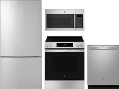 4 Piece Package Includes Refrigerator, Range, Microwave And Dishwasher