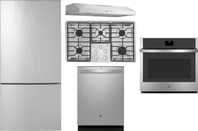 5 Piece Package Includes Refrigerator, Cooktop, Wall Oven, Hood And Dishwasher