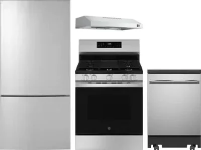 4 Piece Package Includes Refrigerator, Range, Hood And Dishwasher
