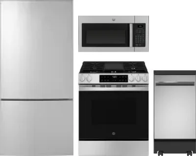 4 Piece Package Includes Refrigerator, Range, Microwave And Dishwasher