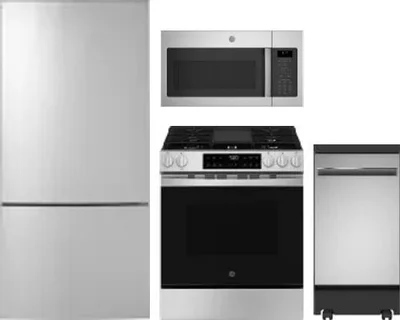 4 Piece Package Includes Refrigerator, Range, Microwave And Dishwasher