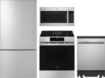 4 Piece Package Includes Refrigerator, Range, Microwave And Dishwasher