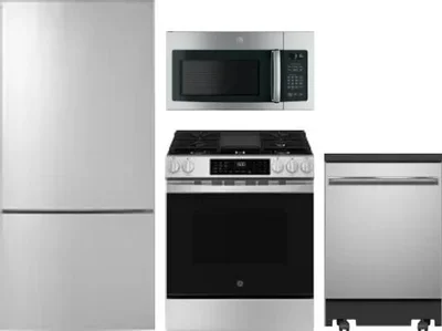 4 Piece Package Includes Refrigerator, Range, Microwave And Dishwasher