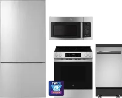 4 Piece Package Includes Refrigerator, Range, Microwave And Dishwasher