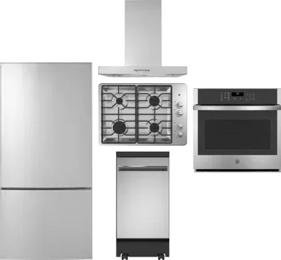 5 Piece Package Includes Refrigerator, Cooktop, Wall Oven, Hood And Dishwasher