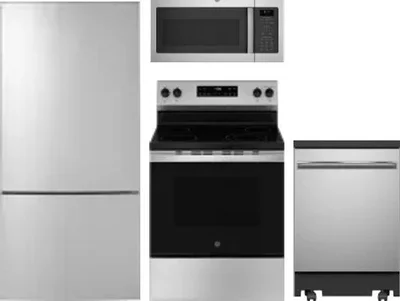 4 Piece Package Includes Refrigerator, Range, Microwave And Dishwasher